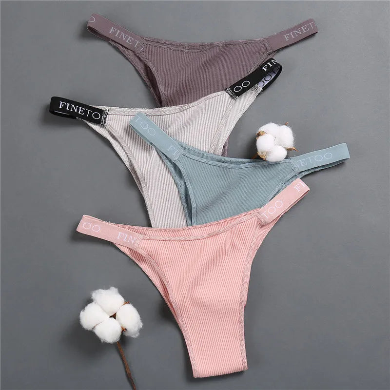Conjunto de 5 peças de lingerie sexy feminina em algodão, com estampa de letras, cintura baixa, modelo Finetoo, confortável e íntima.