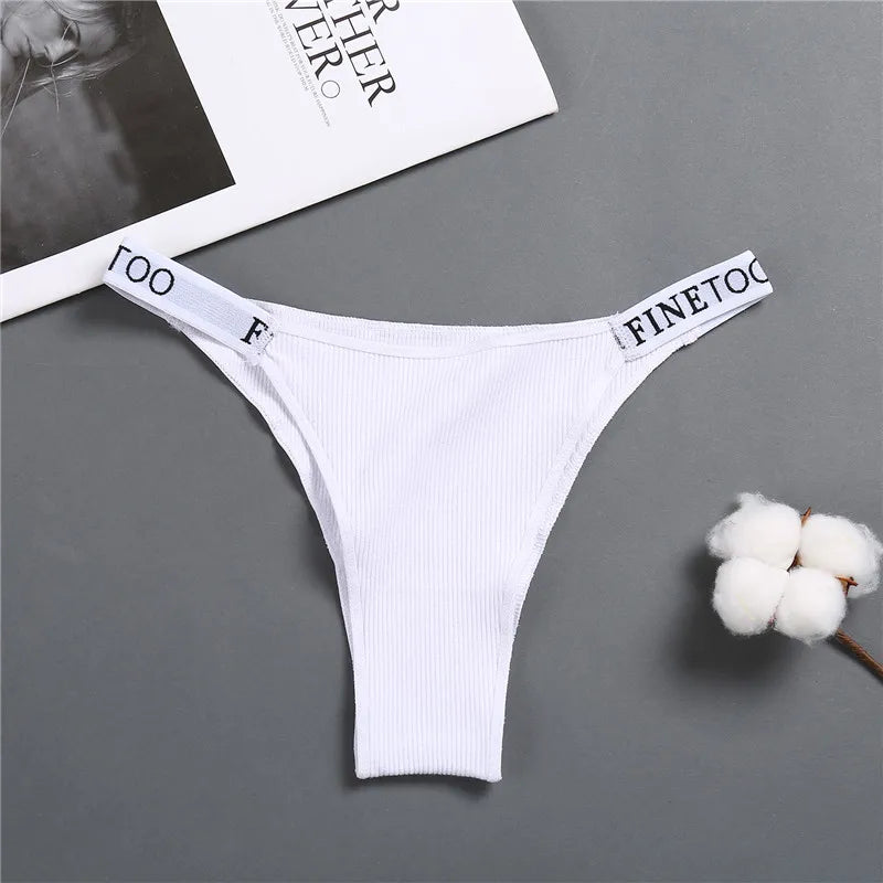 Conjunto de 5 peças de lingerie sexy feminina em algodão, com estampa de letras, cintura baixa, modelo Finetoo, confortável e íntima.