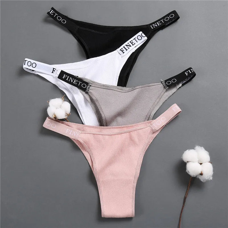 Conjunto de 5 peças de lingerie sexy feminina em algodão, com estampa de letras, cintura baixa, modelo Finetoo, confortável e íntima.