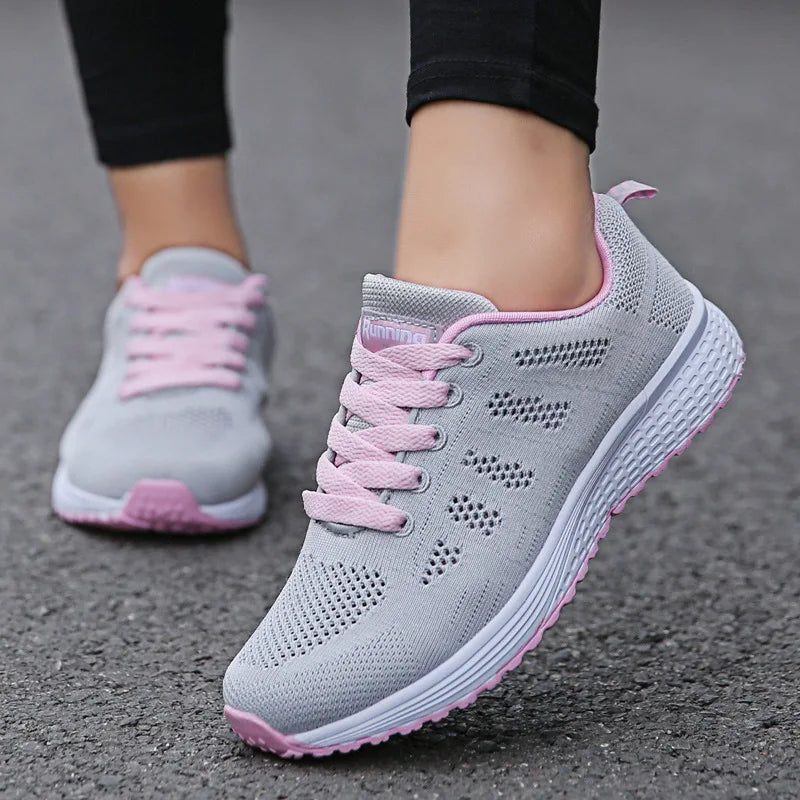 Sapatos casuais femininos, modernos, respiráveis, para caminhada, em mesh