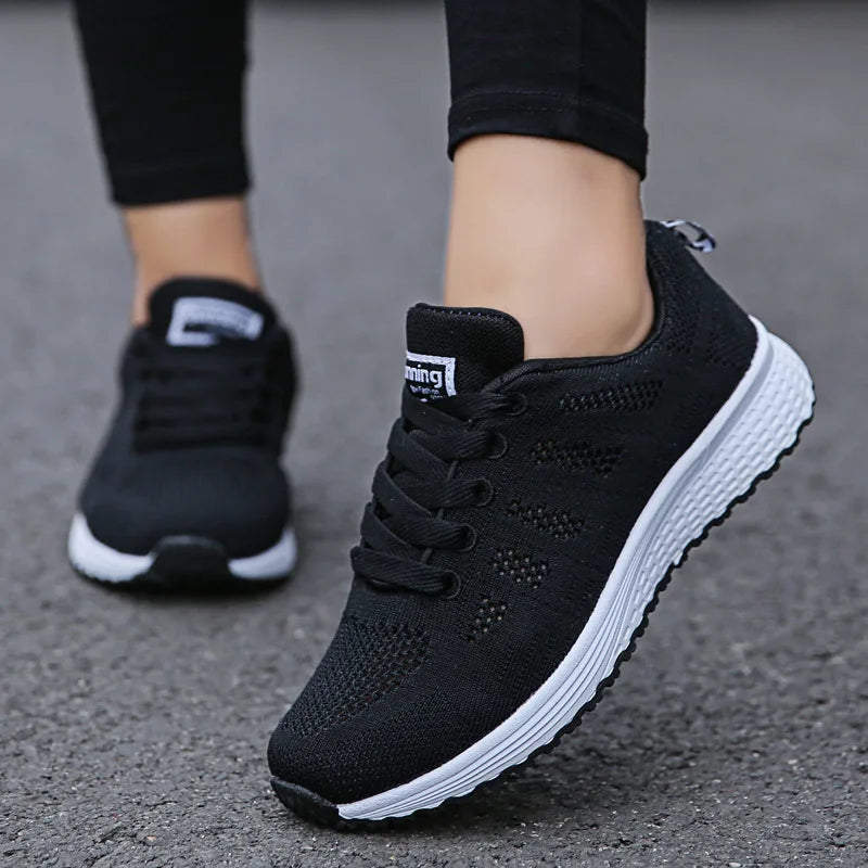Sapatos casuais femininos, modernos, respiráveis, para caminhada, em mesh