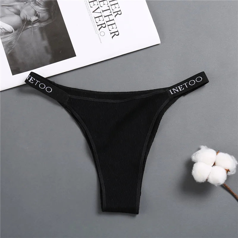 Conjunto de 5 peças de lingerie sexy feminina em algodão, com estampa de letras, cintura baixa, modelo Finetoo, confortável e íntima.