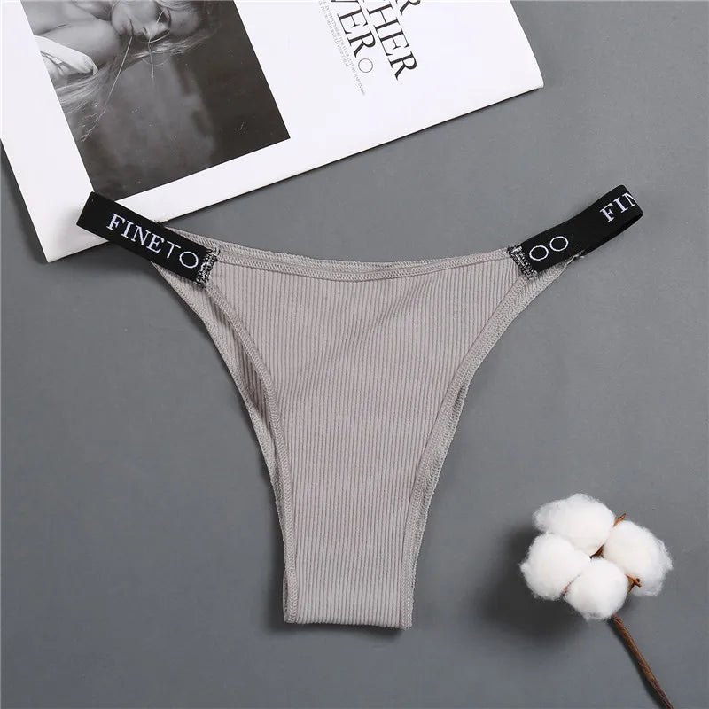 Conjunto de 5 peças de lingerie sexy feminina em algodão, com estampa de letras, cintura baixa, modelo Finetoo, confortável e íntima.