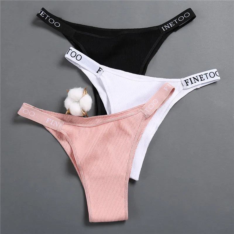 Conjunto de 5 peças de lingerie sexy feminina em algodão, com estampa de letras, cintura baixa, modelo Finetoo, confortável e íntima.