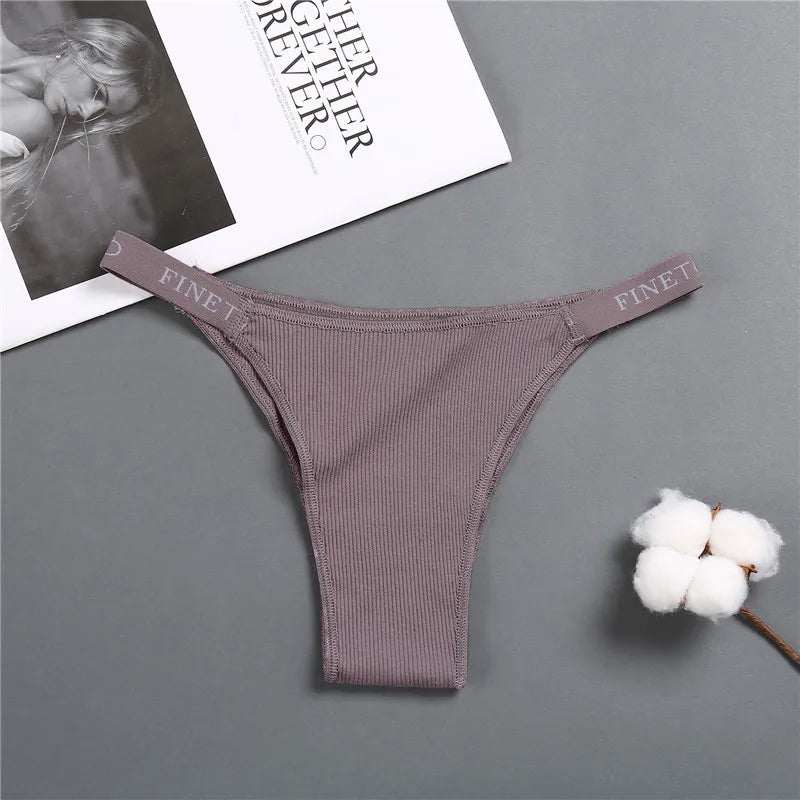 Conjunto de 5 peças de lingerie sexy feminina em algodão, com estampa de letras, cintura baixa, modelo Finetoo, confortável e íntima.