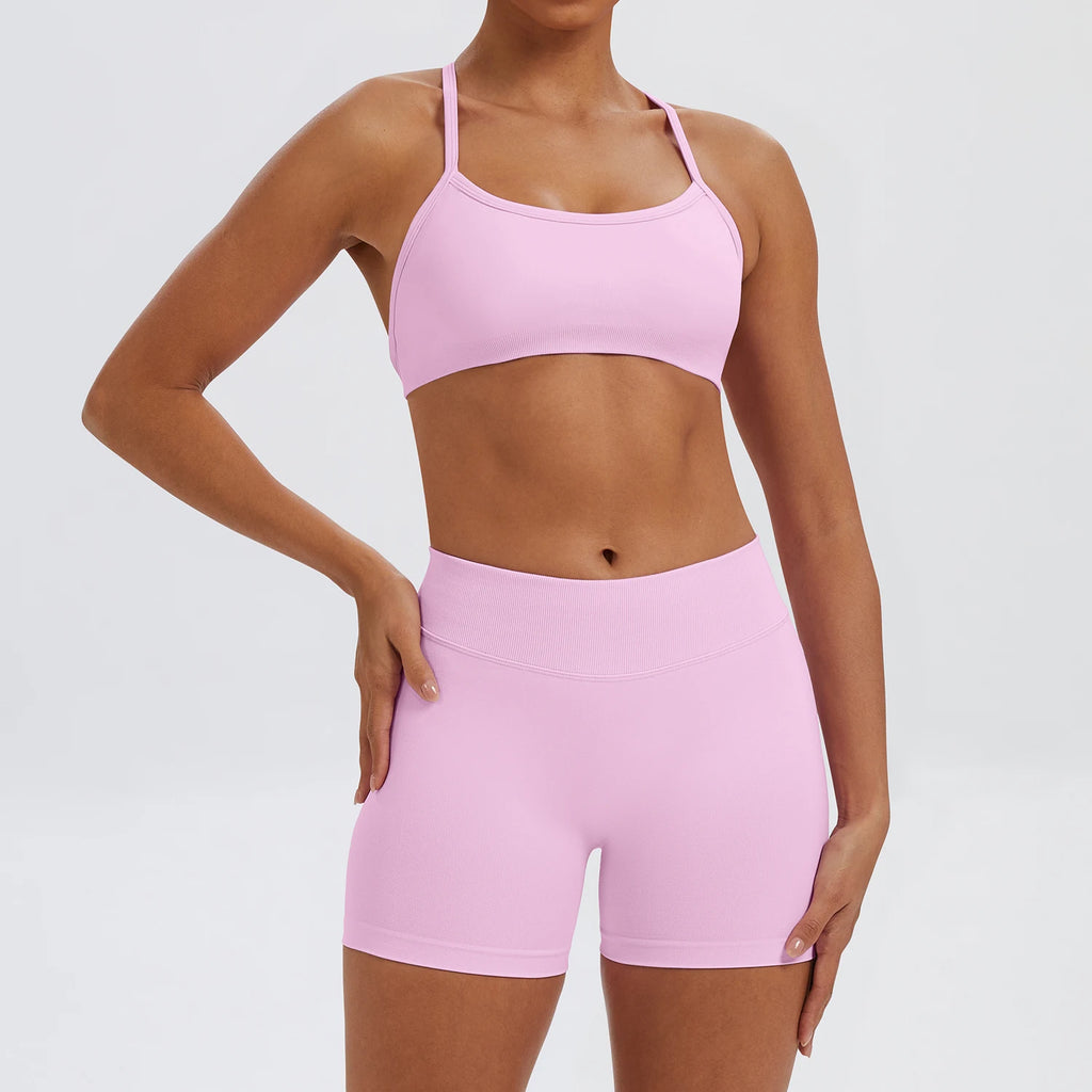 Conjunto Fitness Feminino de 2 Peças para Yoga e Academia – Top Esportivo e Legging de Cintura Alta Sem Costura para Treinos e Atividades Físicas