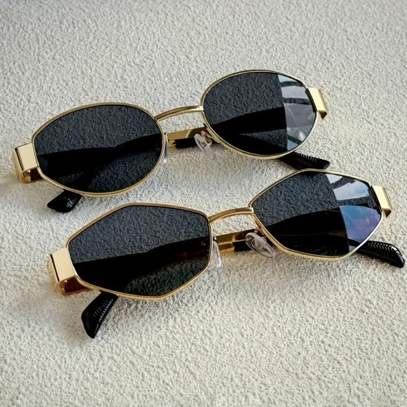 Conjunto de 2 óculos de sol modernos com armação oval em formato de losango, ideais para o dia a dia e para fotografia.