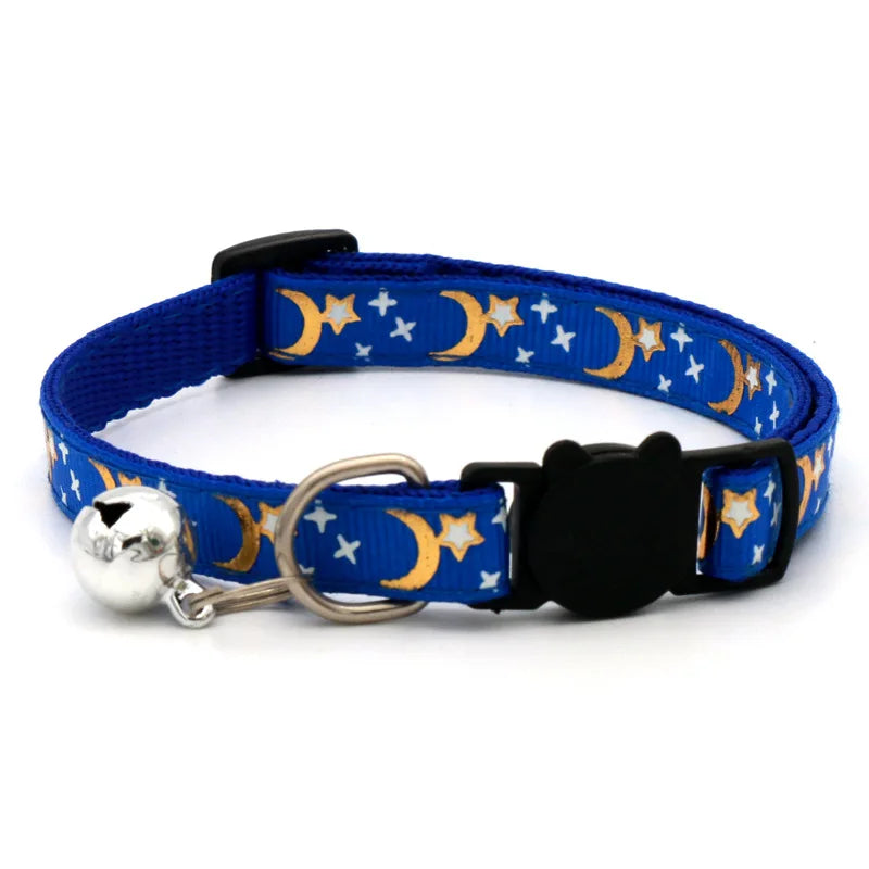 Coleira para Gato com Sino, Desenho Animado de Estrela e Lua, para Cães, Filhotes e Gatos, Ajustável, com Sino de Segurança