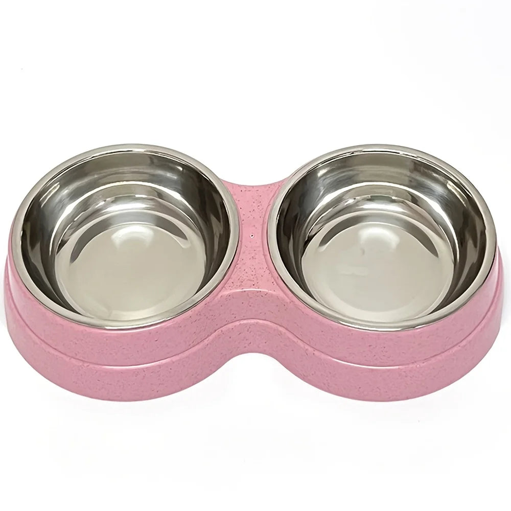 Conjunto de 1 Tigela Dupla em Aço Inoxidável para Cães e Gatos - Base Antiderrapante - Ideal para Água e Comida - Fácil de Limpar