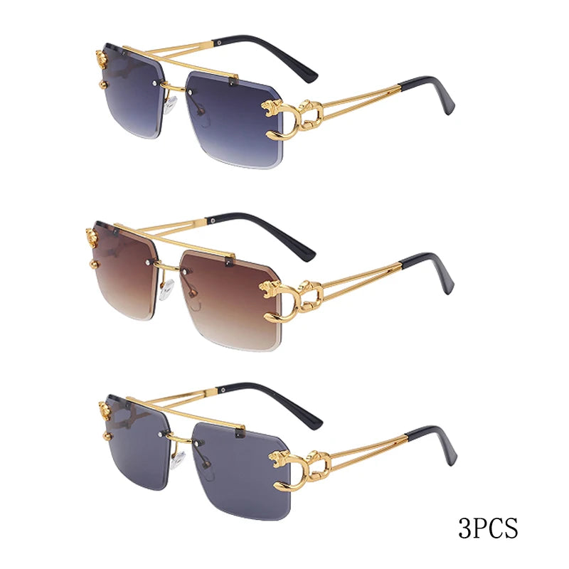 Óculos de Sol Fashion Metal Leopard Lentes Degradê Ocean Film e Proteção UV400