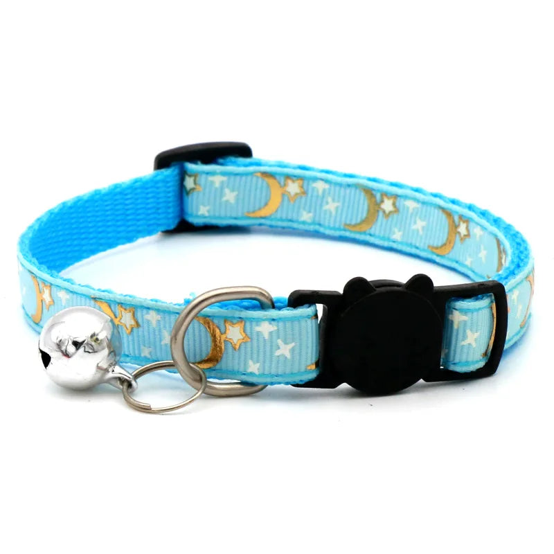 Coleira para Gato com Sino, Desenho Animado de Estrela e Lua, para Cães, Filhotes e Gatos, Ajustável, com Sino de Segurança