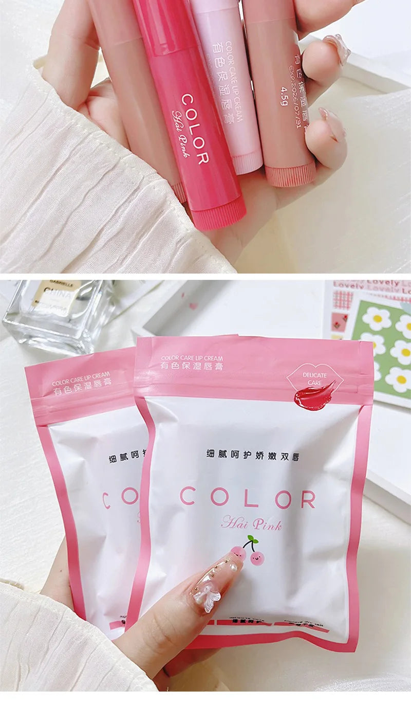 Conjunto de 3 bálsamos labiais hidratantes com cor HAIPINK - Hidratam, atenuam linhas nos lábios e previnem rachaduras.