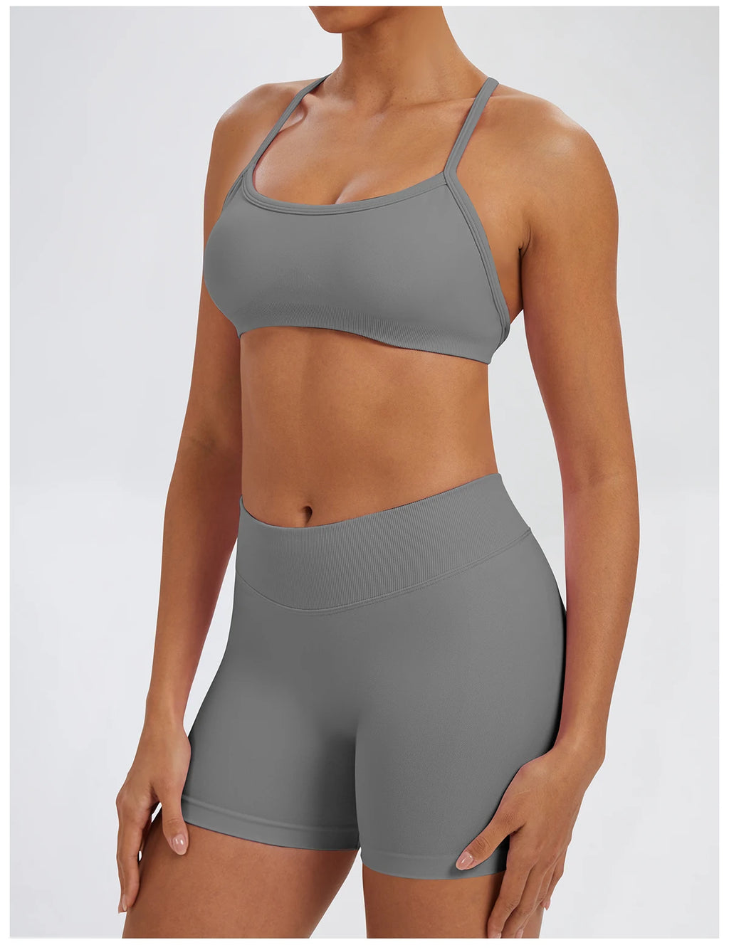 Conjunto Fitness Feminino de 2 Peças para Yoga e Academia – Top Esportivo e Legging de Cintura Alta Sem Costura para Treinos e Atividades Físicas