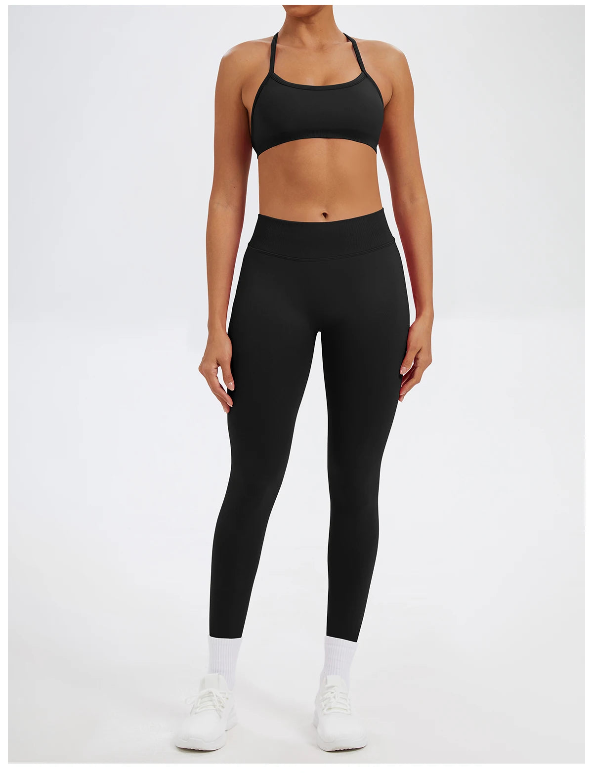 Conjunto Fitness Feminino de 2 Peças para Yoga e Academia – Top Esportivo e Legging de Cintura Alta Sem Costura para Treinos e Atividades Físicas