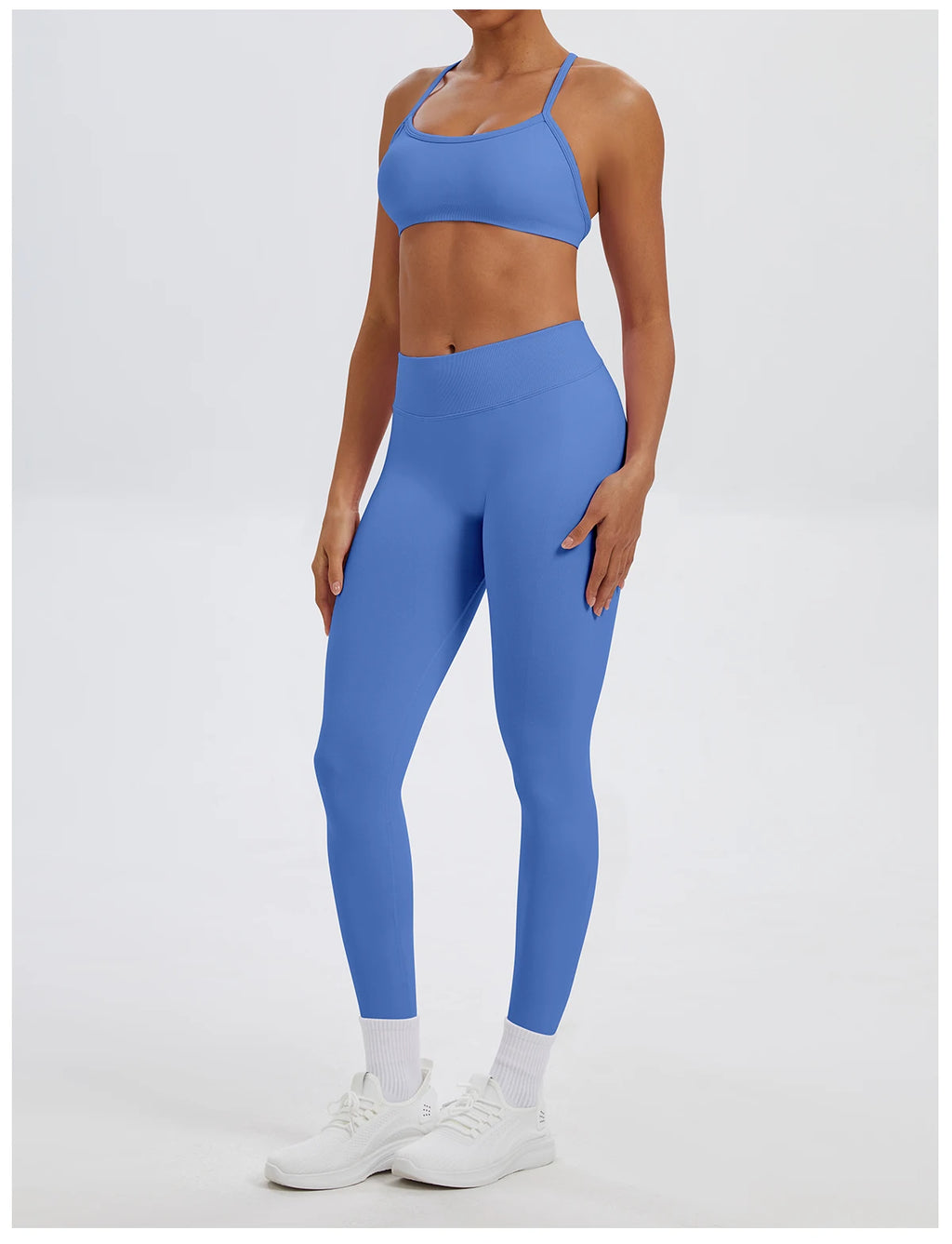 Conjunto Fitness Feminino de 2 Peças para Yoga e Academia – Top Esportivo e Legging de Cintura Alta Sem Costura para Treinos e Atividades Físicas