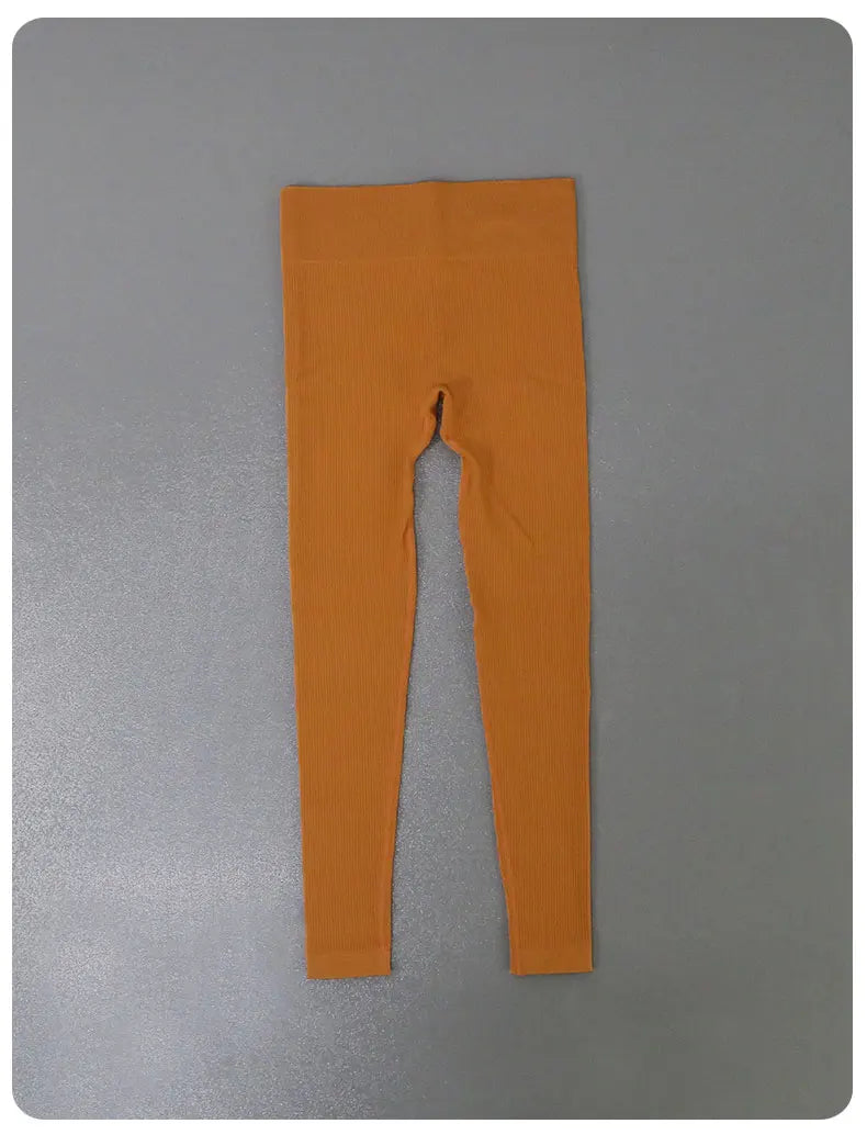 Calça Legging de Yoga Canelada de Cintura Alta para Mulheres – Sem Costura, com Controle de Abdômen, Ideal para Academia, Treinos e Atividades Fitness
