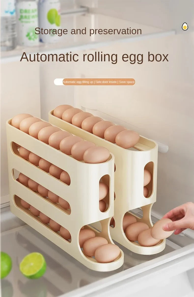 Organizador de Ovos com Rolagem Automática para Geladeira – Economia de Espaço e Organização Inteligente 🥚✨🏠📦