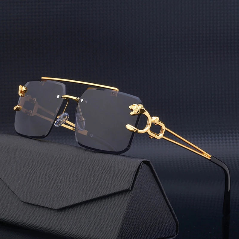Óculos de Sol Fashion Metal Leopard Lentes Degradê Ocean Film e Proteção UV400