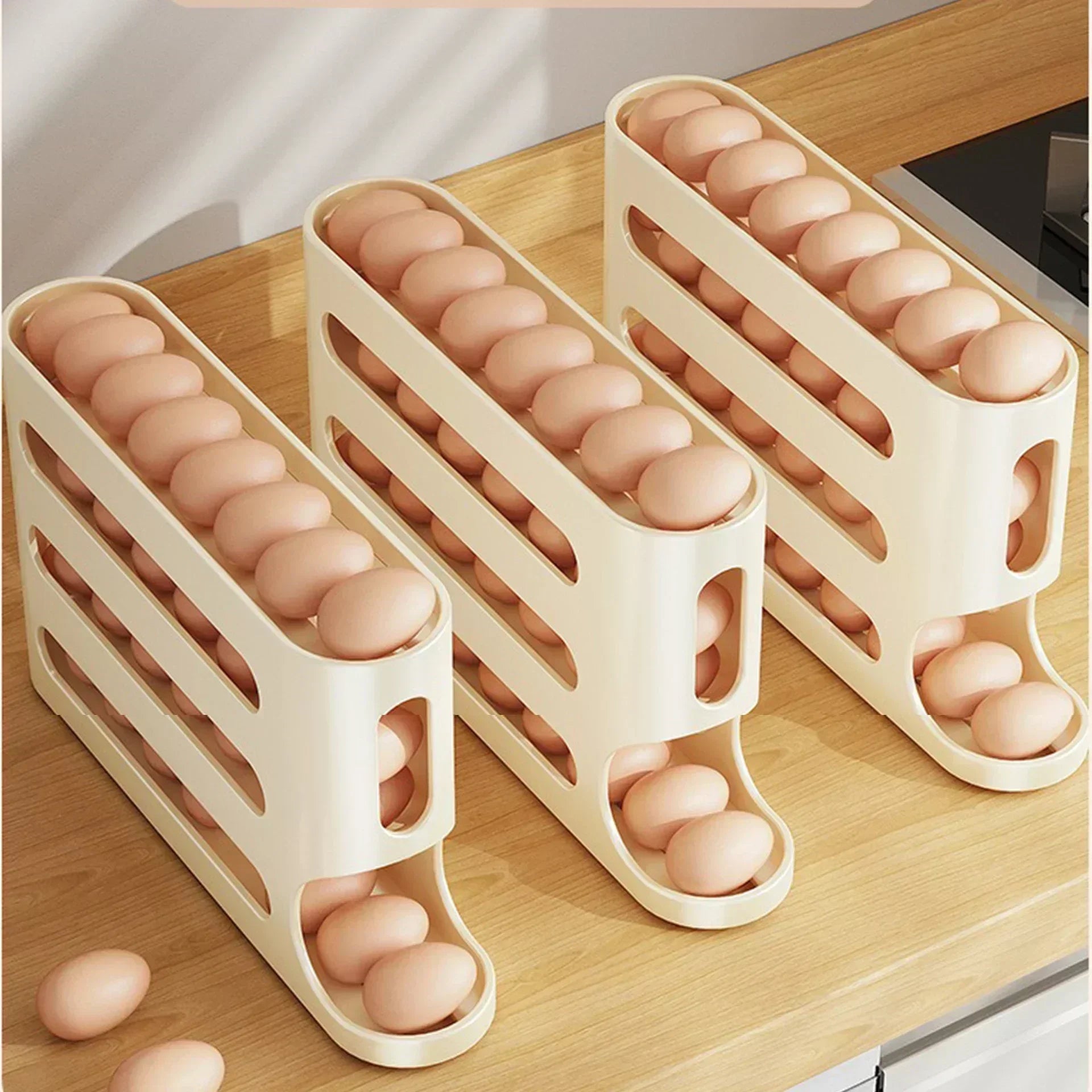 Organizador de Ovos com Rolagem Automática para Geladeira – Economia de Espaço e Organização Inteligente 🥚✨🏠📦