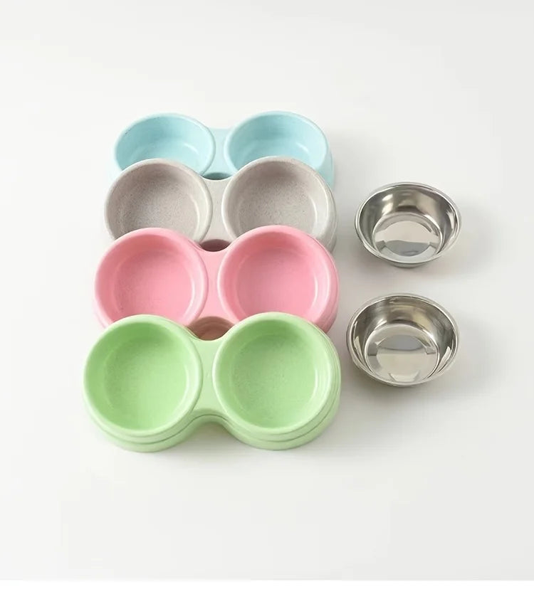 Conjunto de 1 Tigela Dupla em Aço Inoxidável para Cães e Gatos - Base Antiderrapante - Ideal para Água e Comida - Fácil de Limpar