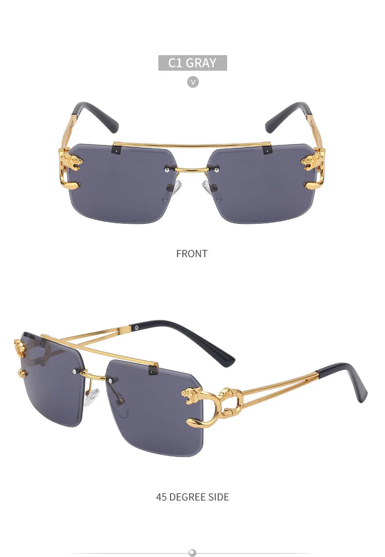 Óculos de Sol Fashion Metal Leopard Lentes Degradê Ocean Film e Proteção UV400