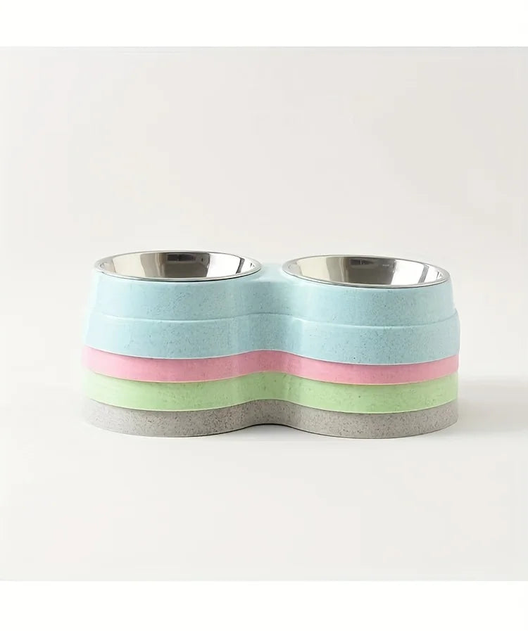 Conjunto de 1 Tigela Dupla em Aço Inoxidável para Cães e Gatos - Base Antiderrapante - Ideal para Água e Comida - Fácil de Limpar