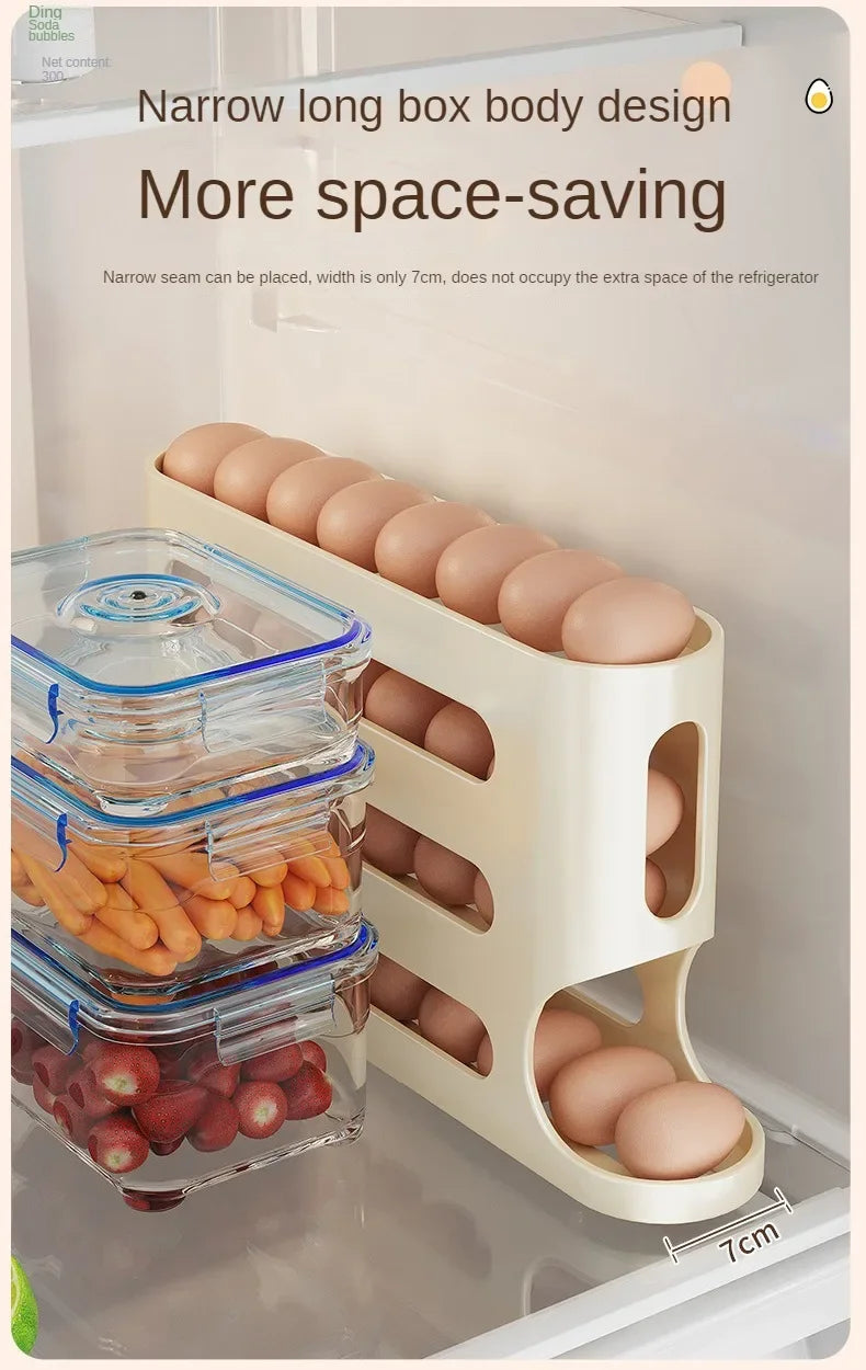 Organizador de Ovos com Rolagem Automática para Geladeira – Economia de Espaço e Organização Inteligente 🥚✨🏠📦