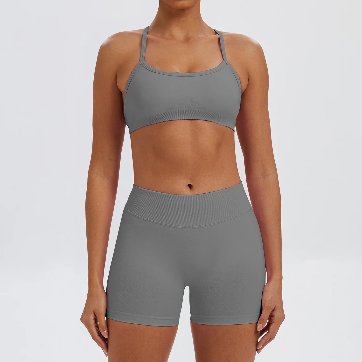 Conjunto Fitness Feminino de 2 Peças para Yoga e Academia – Top Esportivo e Legging de Cintura Alta Sem Costura para Treinos e Atividades Físicas
