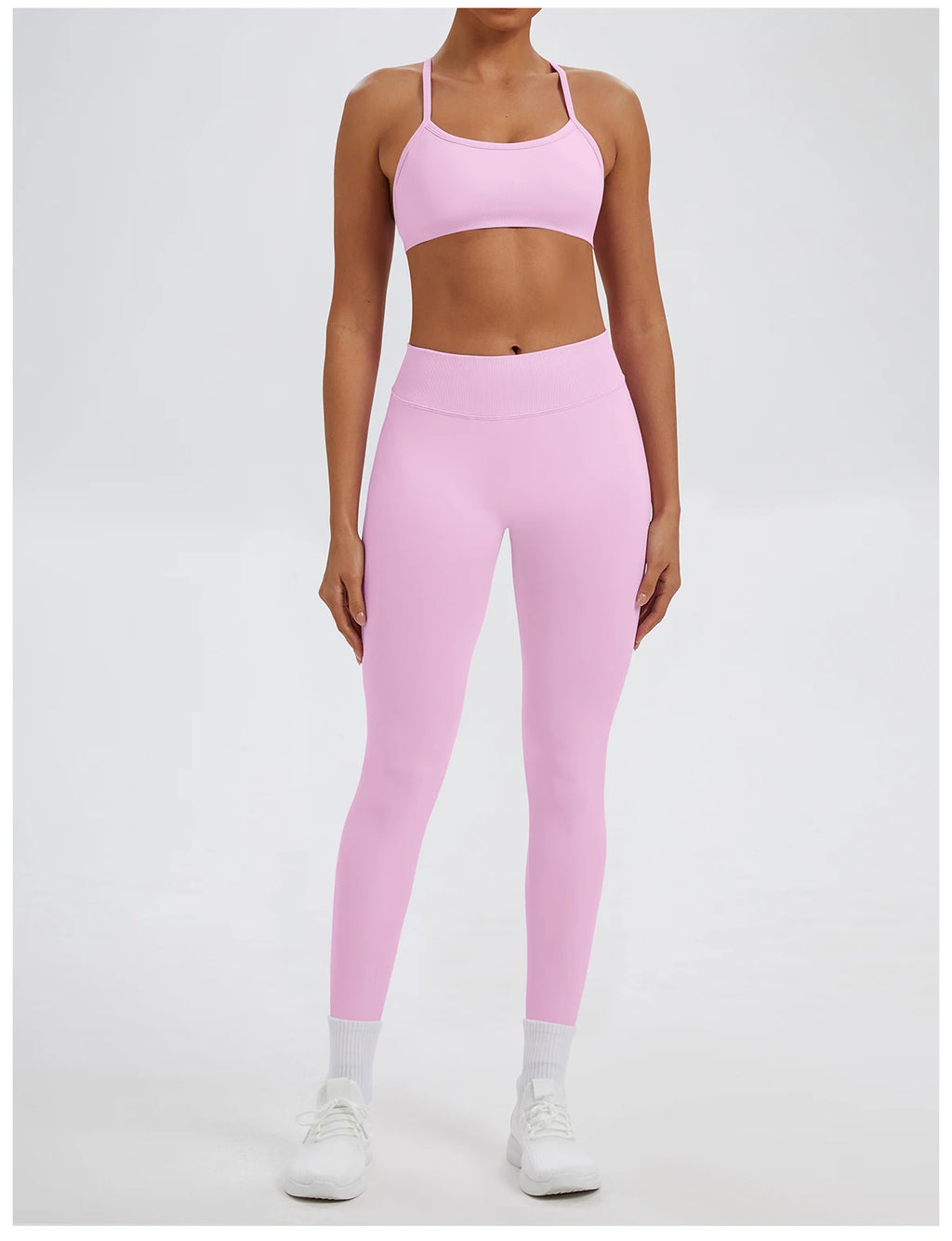 Conjunto Fitness Feminino de 2 Peças para Yoga e Academia – Top Esportivo e Legging de Cintura Alta Sem Costura para Treinos e Atividades Físicas