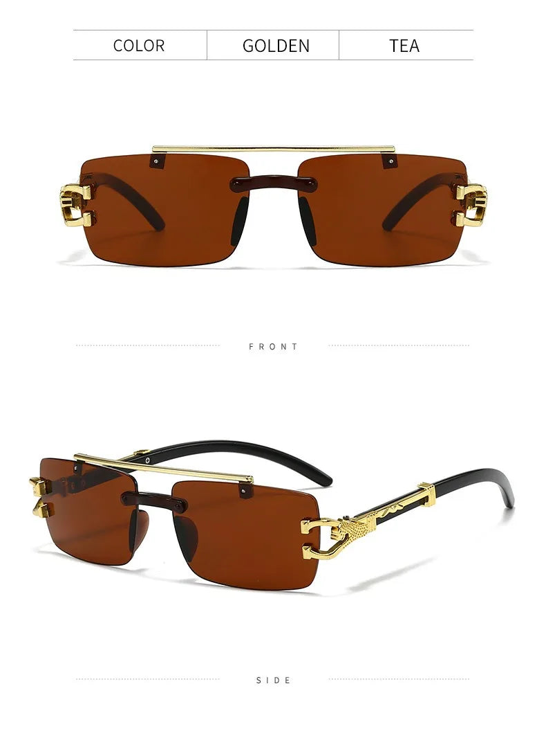 Óculos de Sol Retrô Versáteis com Design Retrô Vanguarda e Hastes Duplas Integradas com Estampa de Leopardo, Proteção UV e Estilo Moderno