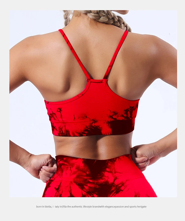 Colete feminino  com estampa tie-dye e alças sem costura, ideal para ioga, academia, esportes e corrida.