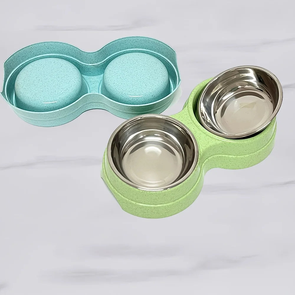 Conjunto de 1 Tigela Dupla em Aço Inoxidável para Cães e Gatos - Base Antiderrapante - Ideal para Água e Comida - Fácil de Limpar