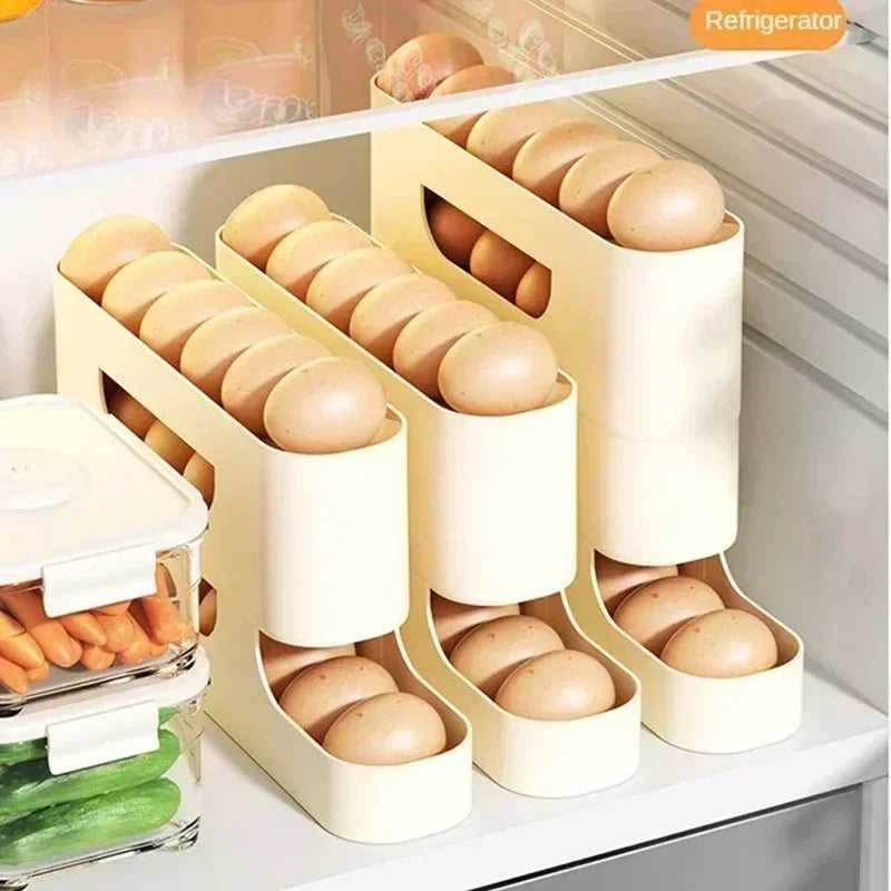 Organizador de Ovos com Rolagem Automática para Geladeira – Economia de Espaço e Organização Inteligente 🥚✨🏠📦