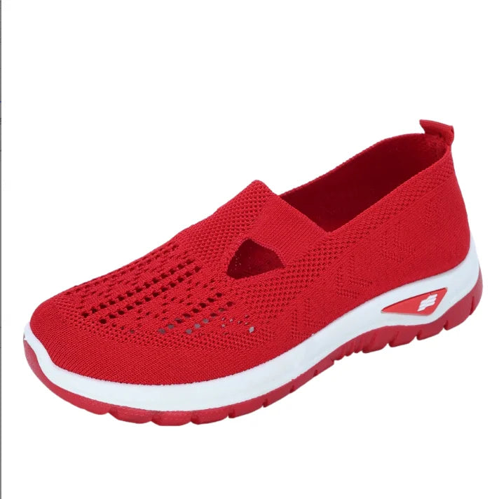 Sapatos femininos, tênis esportivos casuais, tênis esportivos leves, respiráveis e de cor sólida com sola macia para caminhada, tênis casuais de cano baixo em malha.