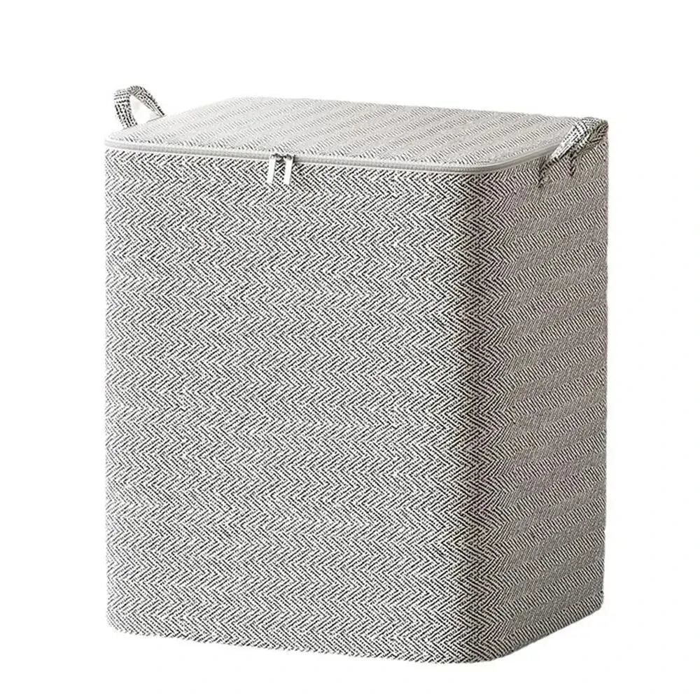Saco de armazenamento para edredons em tecido com tampa e zíper, dobrável, para roupas e cobertores.