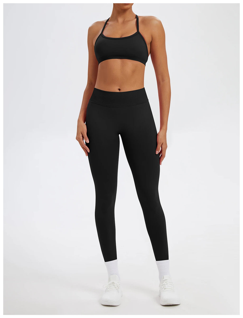 Conjunto Fitness Feminino de 2 Peças para Yoga e Academia – Top Esportivo e Legging de Cintura Alta Sem Costura para Treinos e Atividades Físicas
