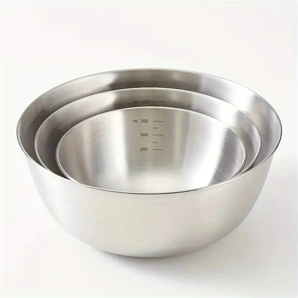 Conjunto de 1 a 3 Tigelas de Aço Inoxidável com Escala para Cozinhar, Assar e Armazenar Alimentos - Tigelas de Grande Capacidade para Misturar - Essenciais para a Cozinha Doméstica