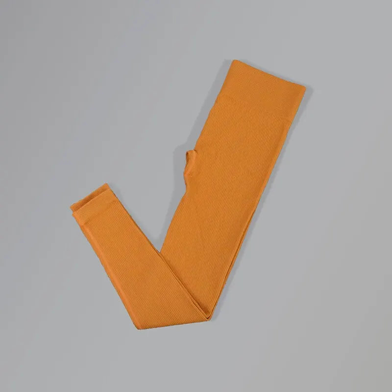 Calça Legging de Yoga Canelada de Cintura Alta para Mulheres – Sem Costura, com Controle de Abdômen, Ideal para Academia, Treinos e Atividades Fitness