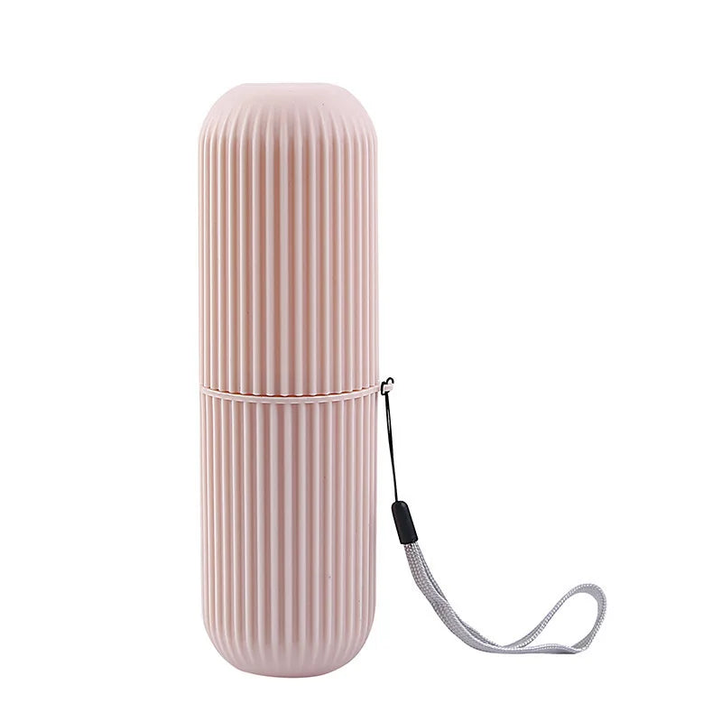 Estojo portátil para pasta de dente e escova de dentes, ideal para viagens e camping.