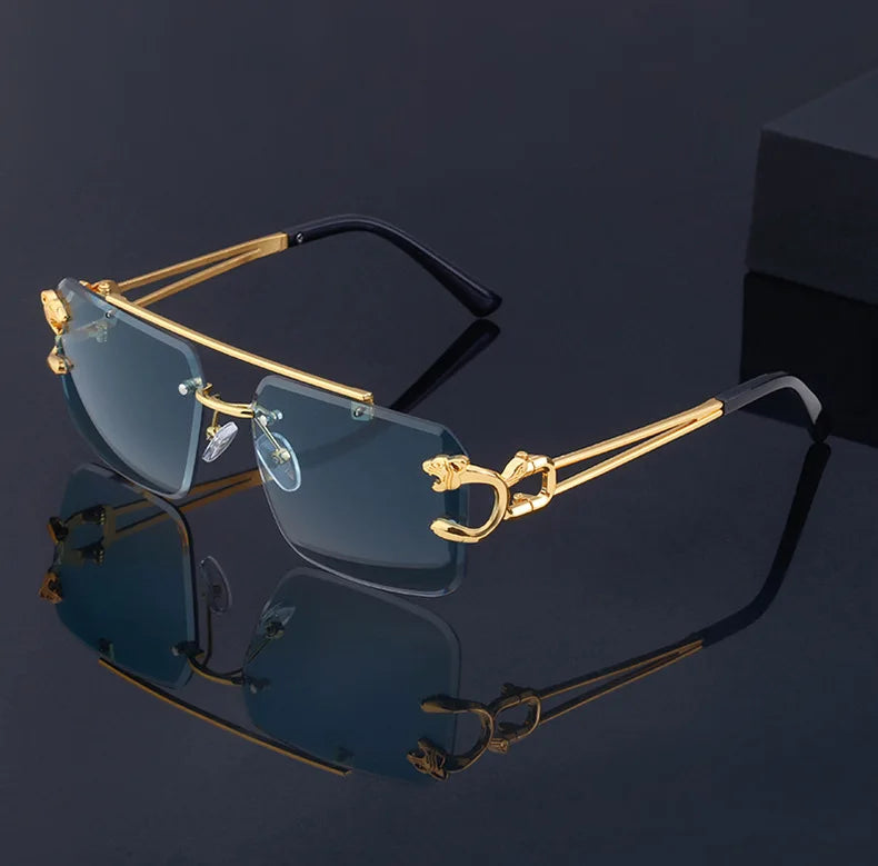 Óculos de Sol Fashion Metal Leopard Lentes Degradê Ocean Film e Proteção UV400