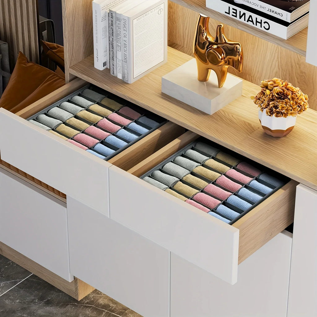 Caixa organizadora de tecido com 24 compartimentos - Organizador dobrável e empilhável para meias, gravatas e roupas íntimas, economizando espaço em gavetas.