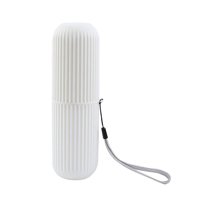 Estojo portátil para pasta de dente e escova de dentes, ideal para viagens e camping.