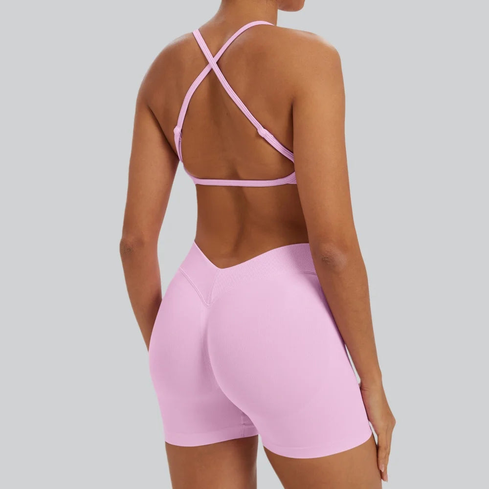 Conjunto Fitness Feminino de 2 Peças para Yoga e Academia – Top Esportivo e Legging de Cintura Alta Sem Costura para Treinos e Atividades Físicas