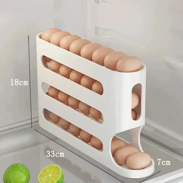 Organizador de Ovos com Rolagem Automática para Geladeira – Economia de Espaço e Organização Inteligente 🥚✨🏠📦