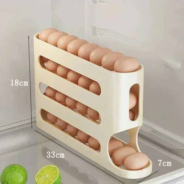 Organizador de Ovos com Rolagem Automática para Geladeira – Economia de Espaço e Organização Inteligente 🥚✨🏠📦