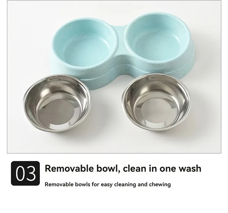 Conjunto de 1 Tigela Dupla em Aço Inoxidável para Cães e Gatos - Base Antiderrapante - Ideal para Água e Comida - Fácil de Limpar