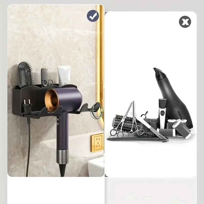 Suporte para secador de cabelo (1 unidade), suporte de parede para banheiro sem furos, organizador