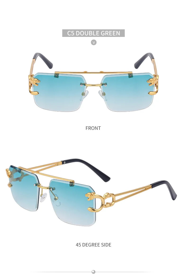 Óculos de Sol Fashion Metal Leopard Lentes Degradê Ocean Film e Proteção UV400