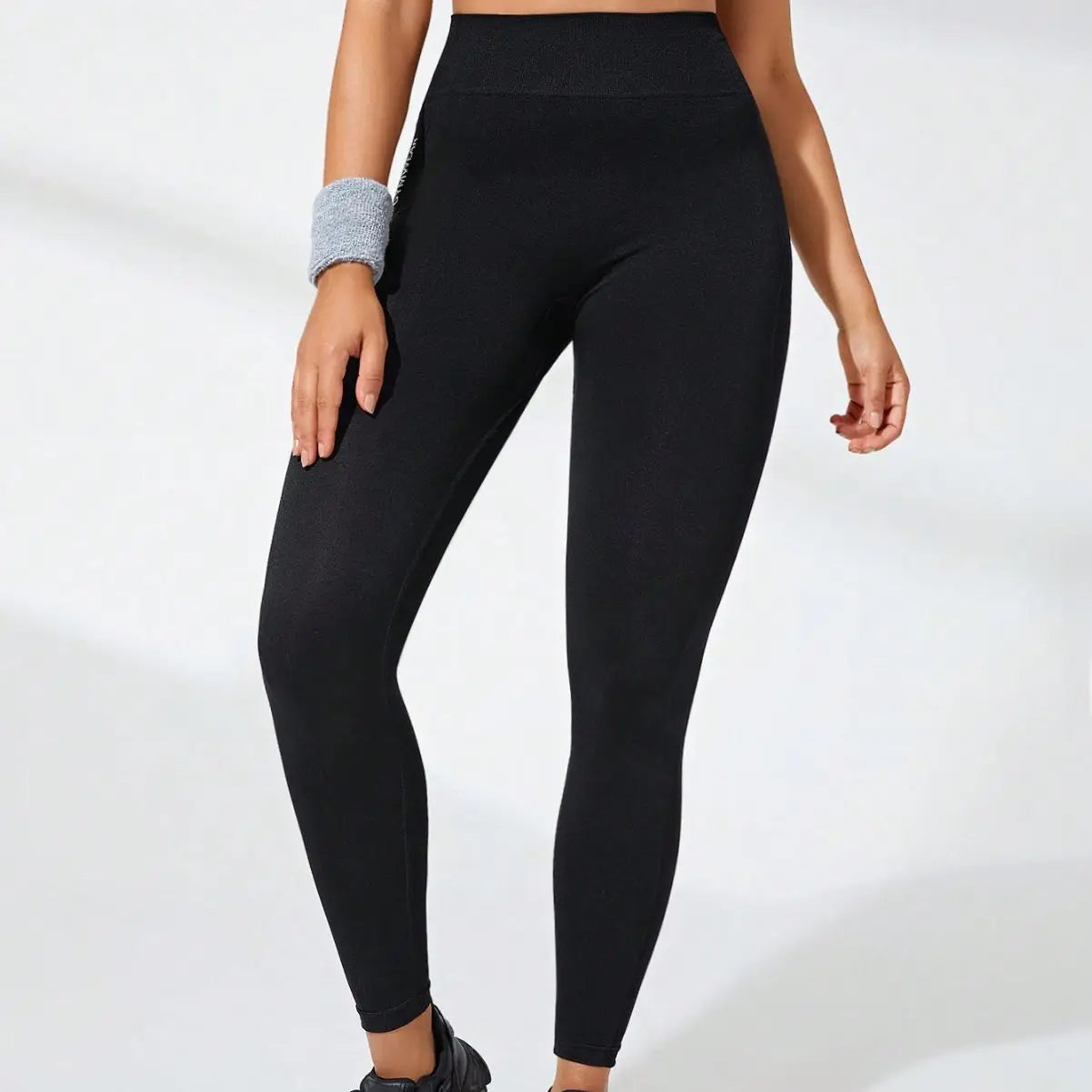 Leggings femininas de cintura alta, macias, com controle abdominal, modeladoras, pretas, para ioga, treino e corrida.