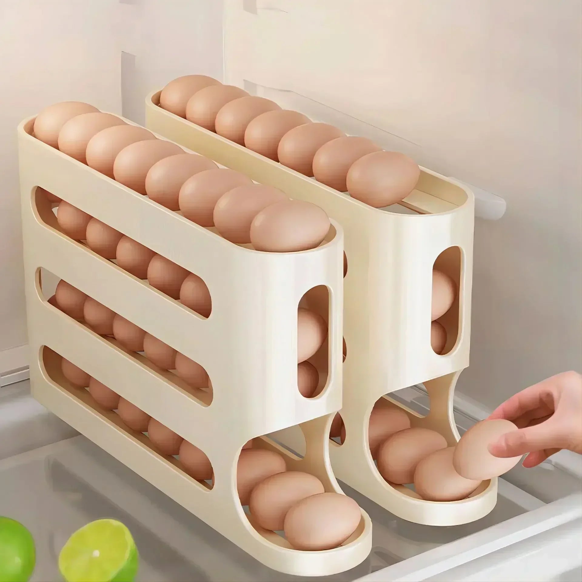 Organizador de Ovos com Rolagem Automática para Geladeira – Economia de Espaço e Organização Inteligente 🥚✨🏠📦